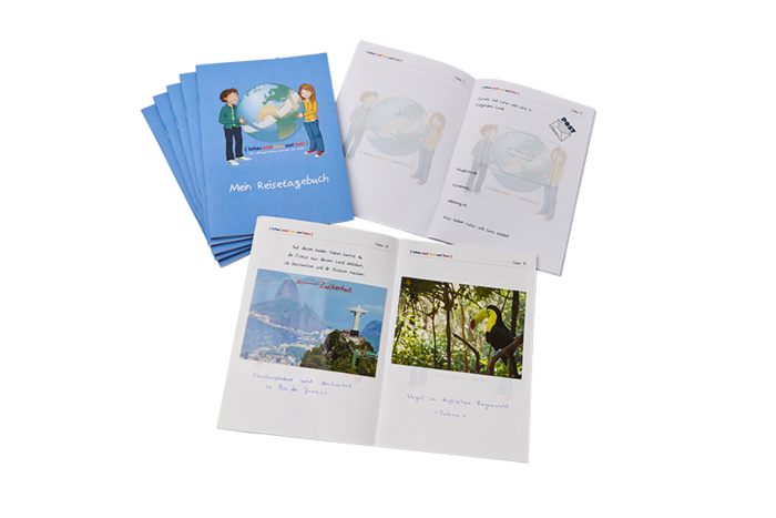 Ausschnitt Schulpaket Ausgefülltes Reisetagebuch