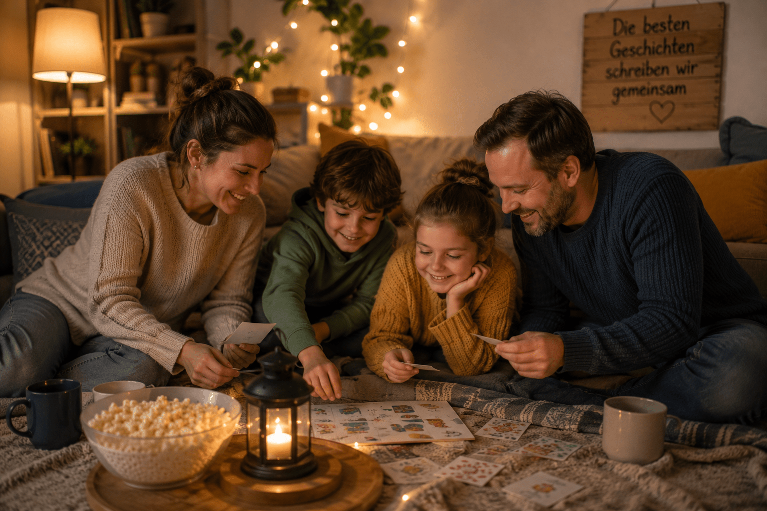 Familie sitzt zusammen und spielt