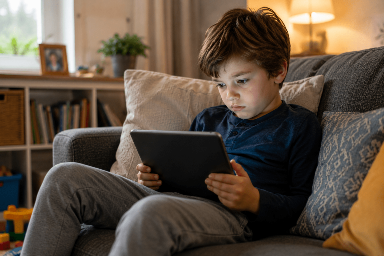 Junge guckt auf Tablet