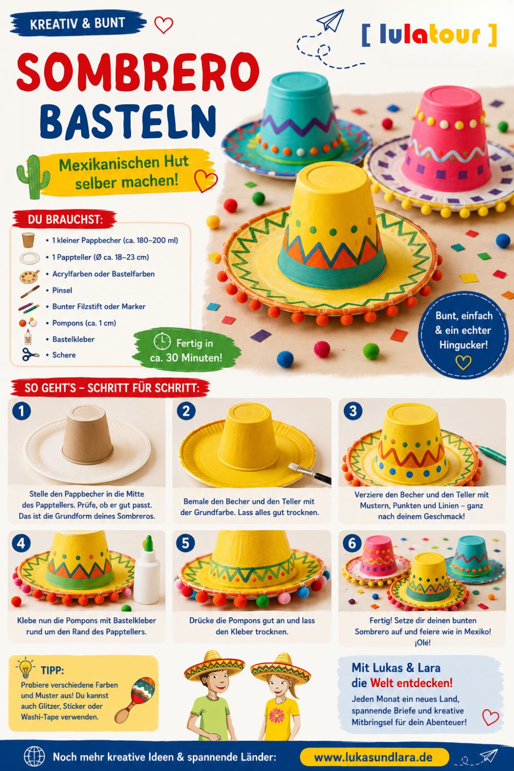 Sombrero basteln - Bastelidee für Kinder aus Mexiko