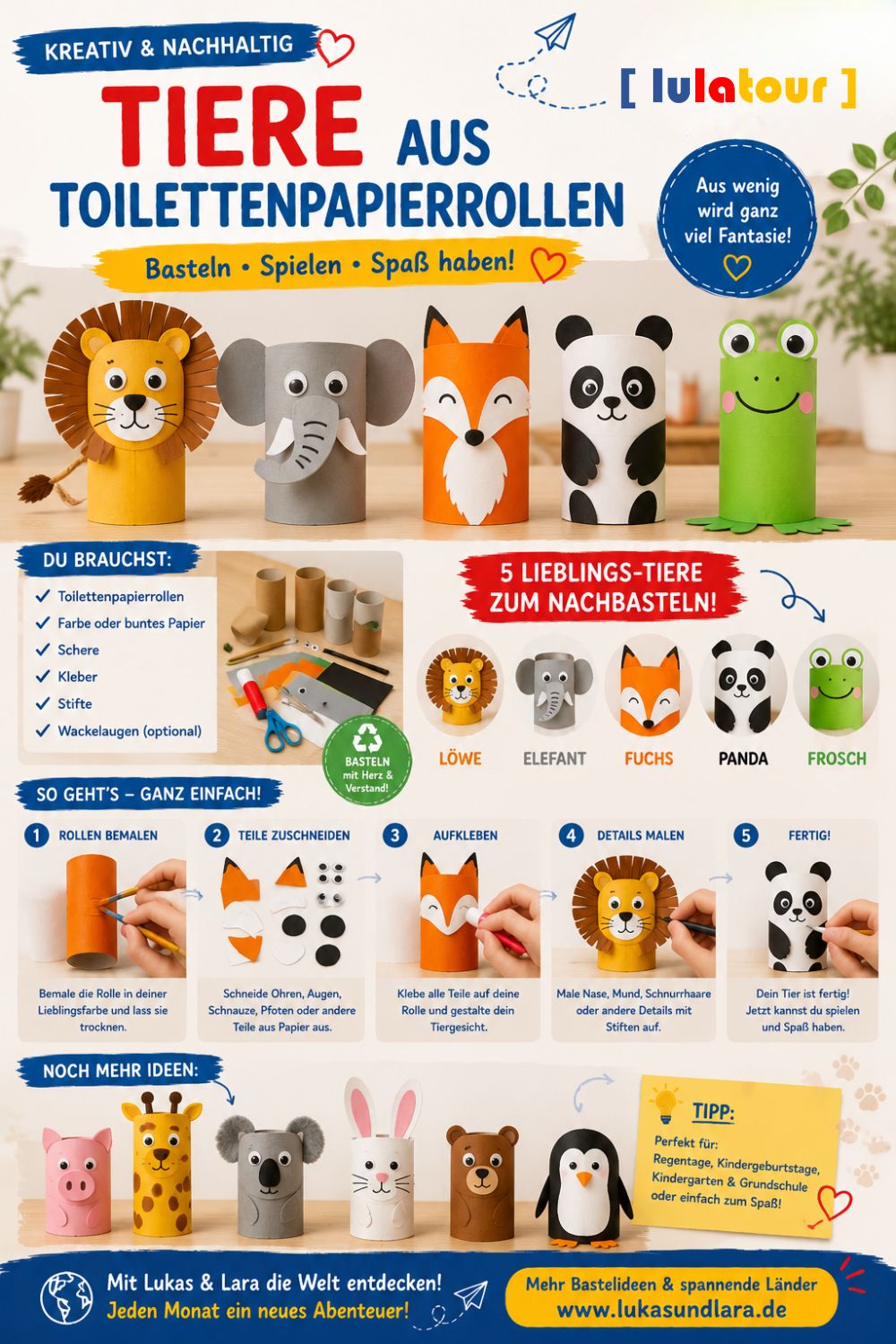 Tiere aus Toilettenpapierrollen